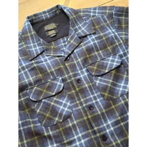 Pendleton Shirt Mens Large Blue‎ Green Plaid Wool Board Shirt Jacket Pockets